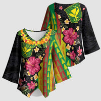 Hawaiian Independence Day Kimono Sleeve Blouse Kanaka Maoli Symbols With Tapa Motifs and Tropical Plants - Polynesian Pride