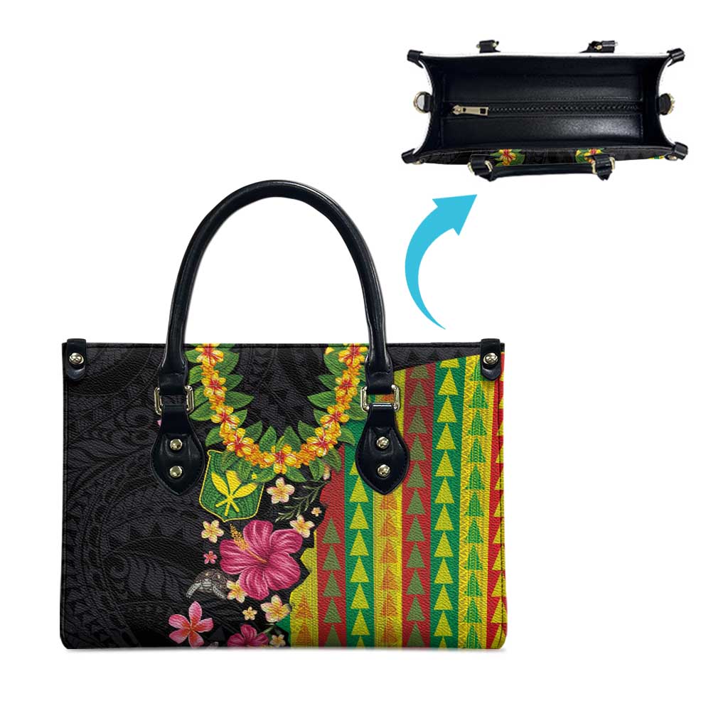 Hawaiian Independence Day Leather Bag Kanaka Maoli Symbols With Tapa Motifs and Tropical Plants - Polynesian Pride