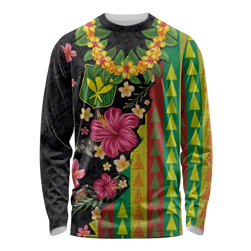 Hawaiian Independence Day Long Sleeve Shirt Kanaka Maoli Symbols With Tapa Motifs and Tropical Plants - Polynesian Pride