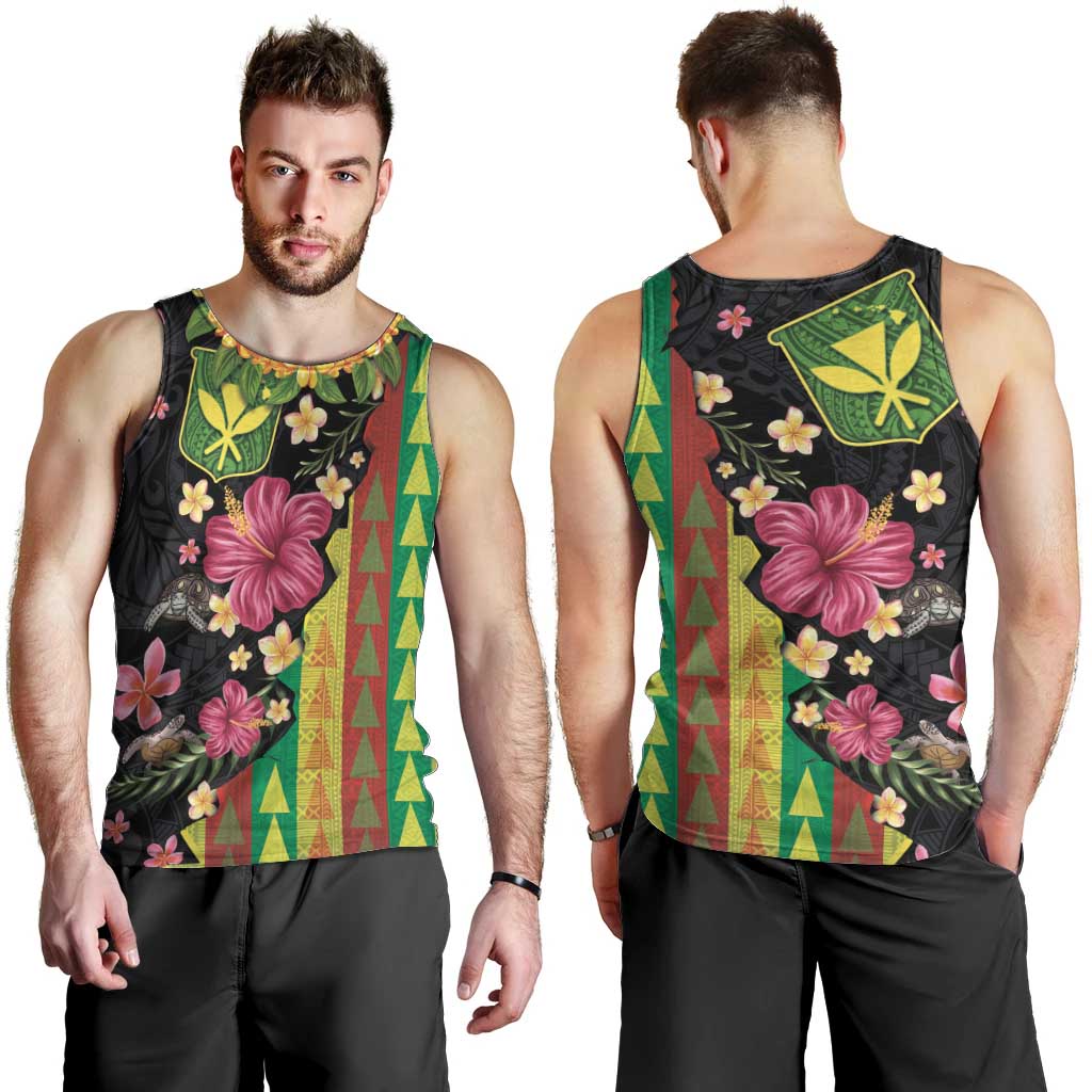 Hawaiian Independence Day Men Tank Top Kanaka Maoli Symbols With Tapa Motifs and Tropical Plants - Polynesian Pride