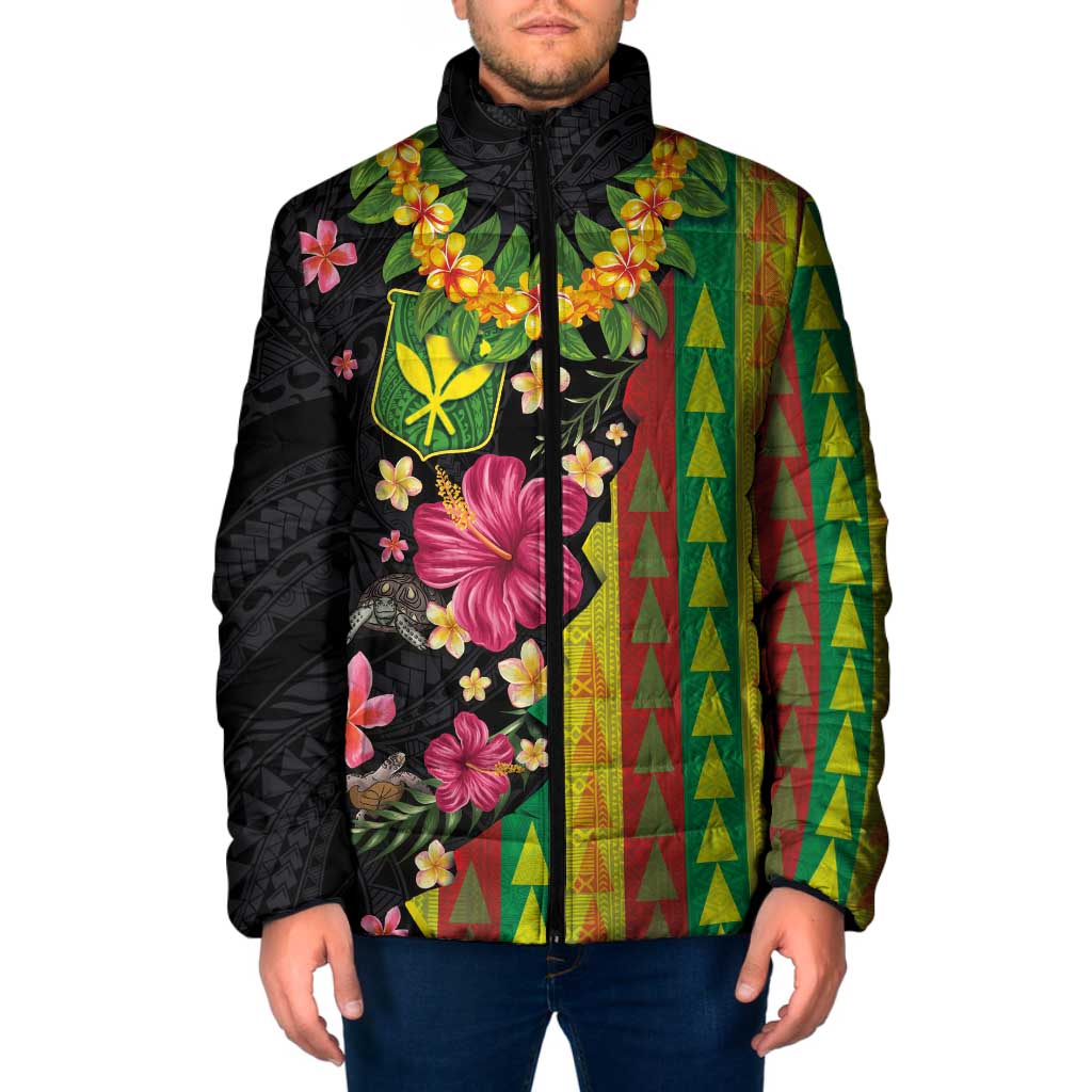 Hawaiian Independence Day Padded Jacket Kanaka Maoli Symbols With Tapa Motifs and Tropical Plants - Polynesian Pride