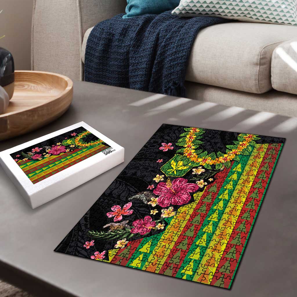 Hawaiian Independence Day Puzzle Kanaka Maoli Symbols With Tapa Motifs and Tropical Plants - Polynesian Pride