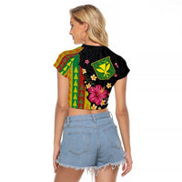 Hawaiian Independence Day Raglan Cropped T Shirt Kanaka Maoli Symbols With Tapa Motifs and Tropical Plants - Polynesian Pride
