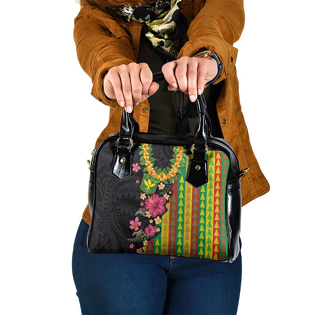 Hawaiian Independence Day Shoulder Handbag Kanaka Maoli Symbols With Tapa Motifs and Tropical Plants - Polynesian Pride