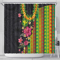 Hawaiian Independence Day Shower Curtain Kanaka Maoli Symbols With Tapa Motifs and Tropical Plants - Polynesian Pride