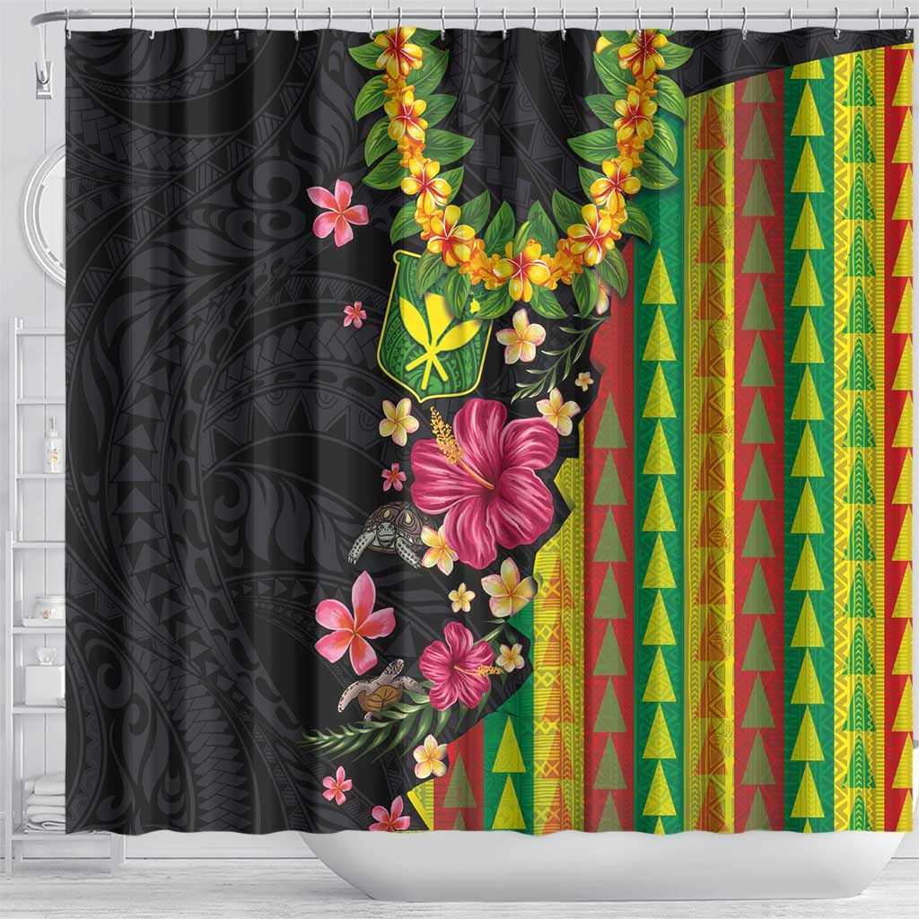 Hawaiian Independence Day Shower Curtain Kanaka Maoli Symbols With Tapa Motifs and Tropical Plants - Polynesian Pride