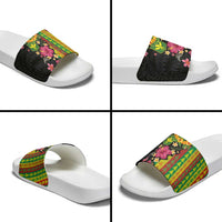 Hawaiian Independence Day Slide Sandals Kanaka Maoli Symbols With Tapa Motifs and Tropical Plants - Polynesian Pride