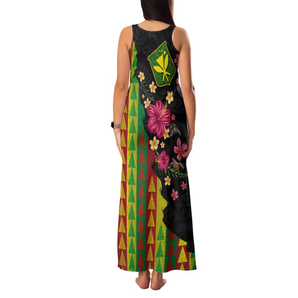 Hawaiian Independence Day Tank Maxi Dress Kanaka Maoli Symbols With Tapa Motifs and Tropical Plants - Polynesian Pride