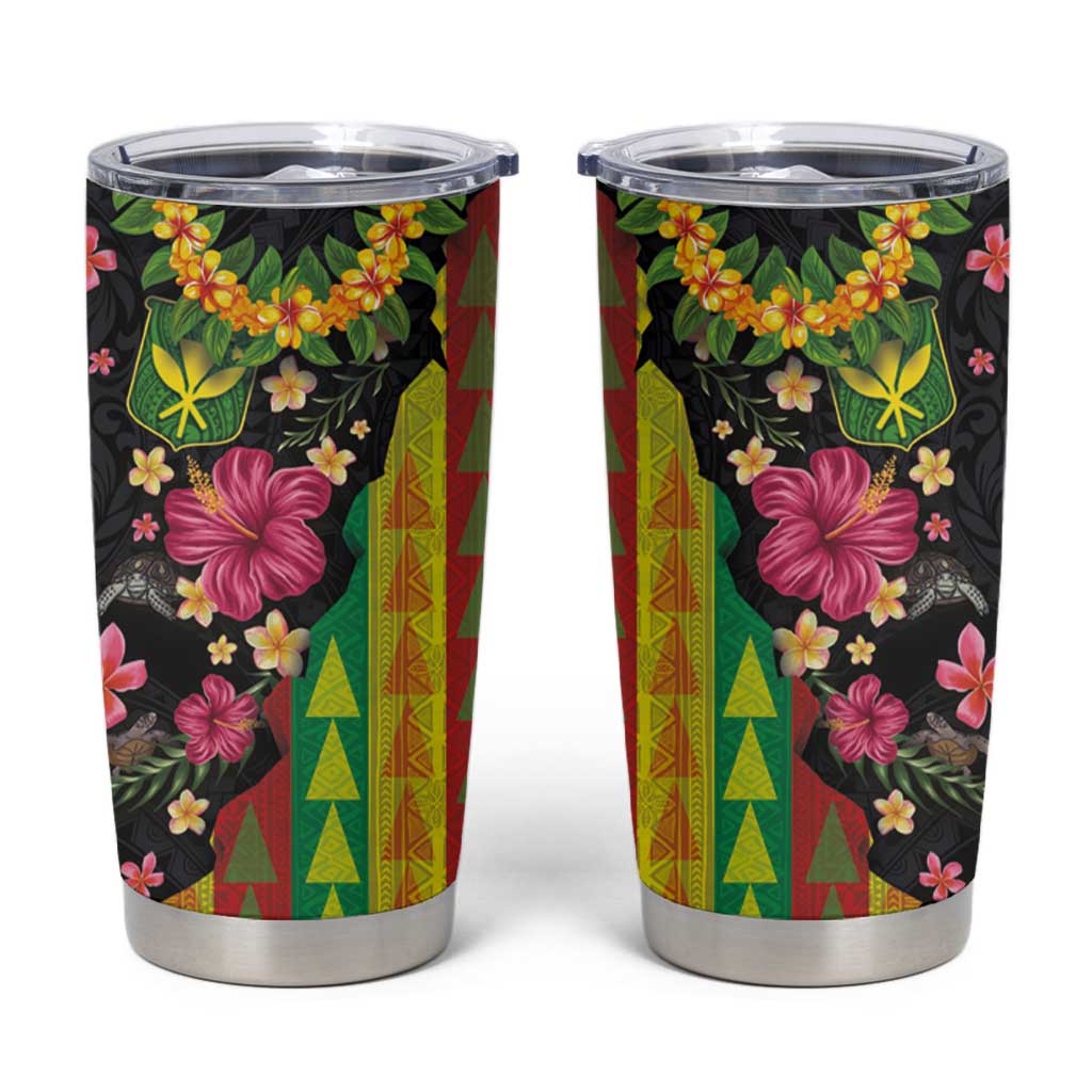 Hawaiian Independence Day Tumbler Cup Kanaka Maoli Symbols With Tapa Motifs and Tropical Plants - Polynesian Pride