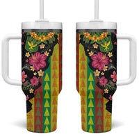 Hawaiian Independence Day Tumbler With Handle Kanaka Maoli Symbols With Tapa Motifs and Tropical Plants - Polynesian Pride