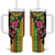Hawaiian Independence Day Tumbler With Handle Kanaka Maoli Symbols With Tapa Motifs and Tropical Plants - Polynesian Pride