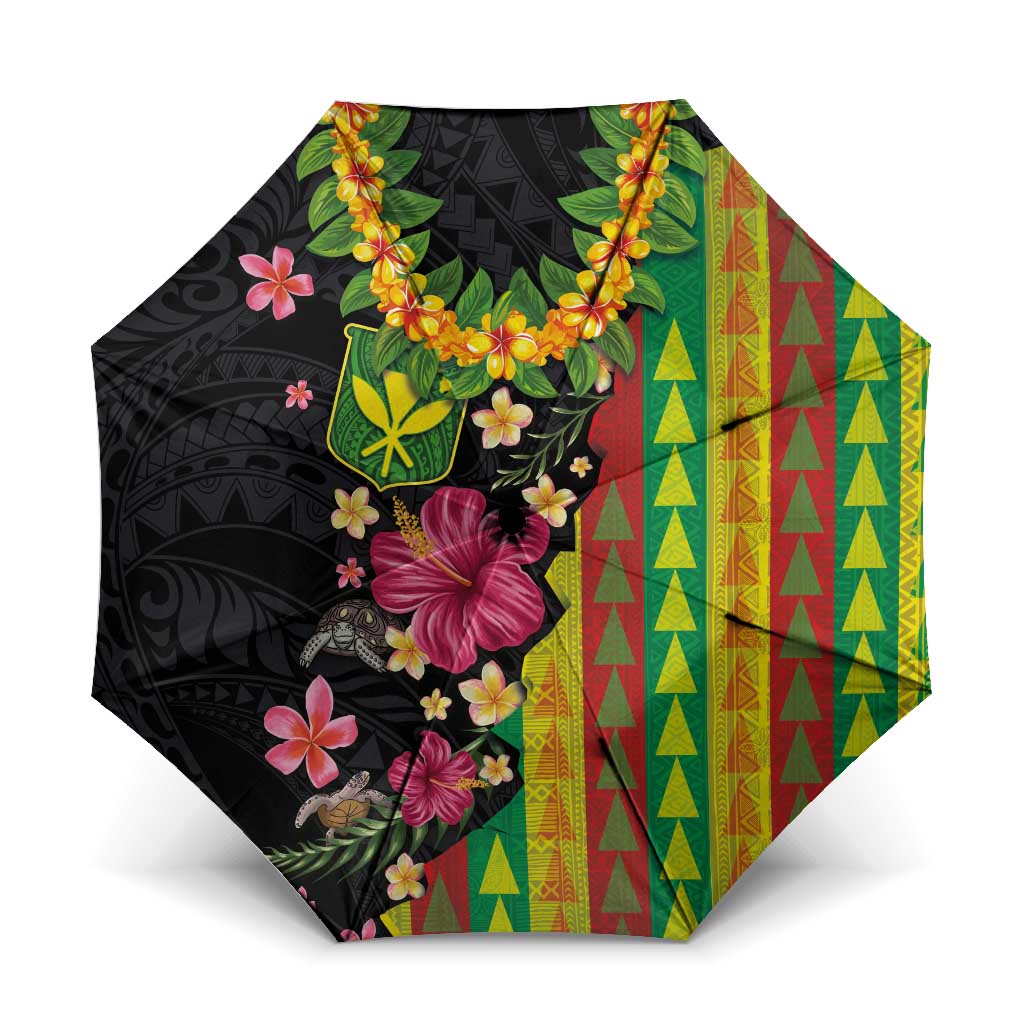 Hawaiian Independence Day Umbrella Kanaka Maoli Symbols With Tapa Motifs and Tropical Plants - Polynesian Pride