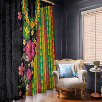 Hawaiian Independence Day Window Curtain Kanaka Maoli Symbols With Tapa Motifs and Tropical Plants - Polynesian Pride
