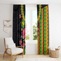 Hawaiian Independence Day Window Curtain Kanaka Maoli Symbols With Tapa Motifs and Tropical Plants - Polynesian Pride