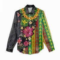 Hawaiian Independence Day Women Casual Shirt Kanaka Maoli Symbols With Tapa Motifs and Tropical Plants - Polynesian Pride