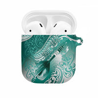 Personalised New Zealand Aotearoa Darts Masters AirPods Case Maori Art Tattoo with Tribal Dart Symbol Teal Color - Polynesian Pride