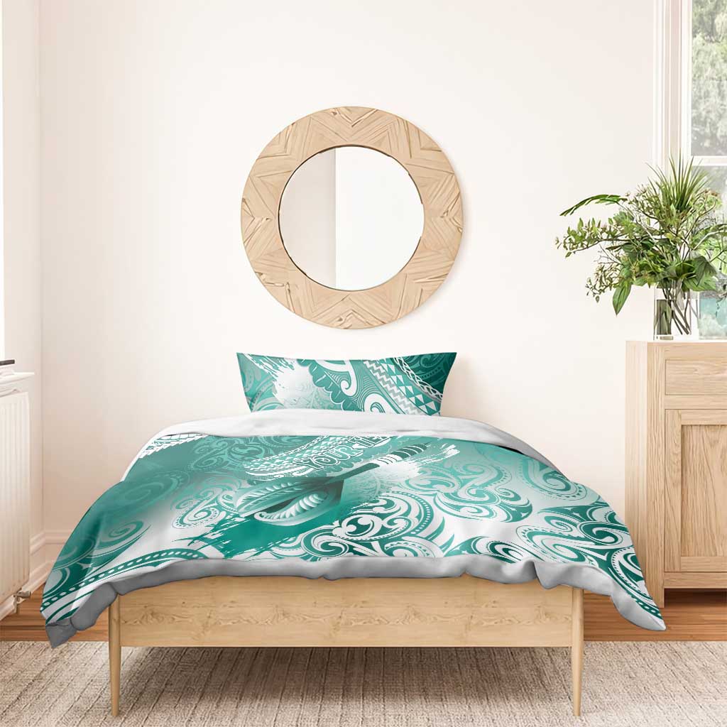 Personalised New Zealand Aotearoa Darts Masters Bedding Set Maori Art Tattoo with Tribal Dart Symbol Teal Color - Polynesian Pride