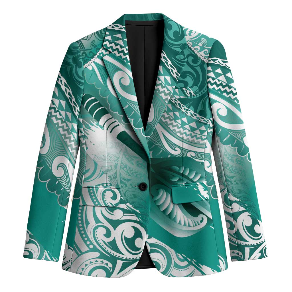 Personalised New Zealand Aotearoa Darts Masters Blazer Maori Art Tattoo with Tribal Dart Symbol Teal Color - Polynesian Pride