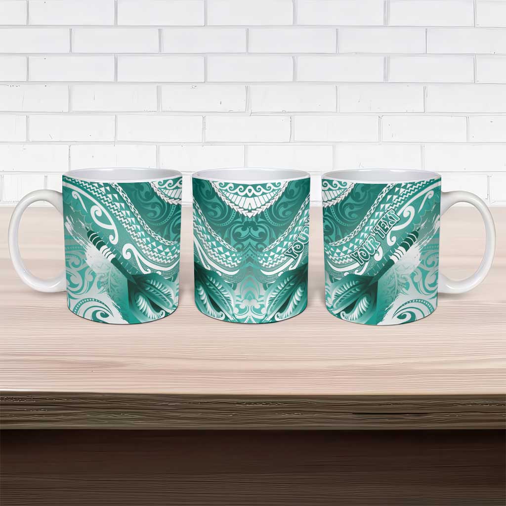 Personalised New Zealand Aotearoa Darts Masters Ceramic Mug Maori Art Tattoo with Tribal Dart Symbol Teal Color - Polynesian Pride