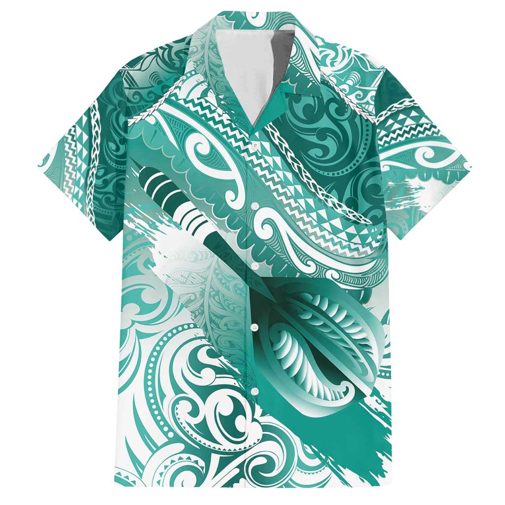 Personalised New Zealand Aotearoa Darts Masters Family Matching Long Sleeve Bodycon Dress and Hawaiian Shirt Maori Art Tattoo with Tribal Dart Symbol Teal Color - Polynesian Pride