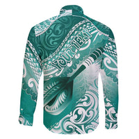 Personalised New Zealand Aotearoa Darts Masters Family Matching Long Sleeve Bodycon Dress and Hawaiian Shirt Maori Art Tattoo with Tribal Dart Symbol Teal Color - Polynesian Pride