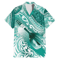 Personalised New Zealand Aotearoa Darts Masters Family Matching Mermaid Dress and Hawaiian Shirt Maori Art Tattoo with Tribal Dart Symbol Teal Color - Polynesian Pride