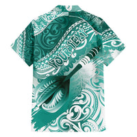 Personalised New Zealand Aotearoa Darts Masters Family Matching Off Shoulder Maxi Dress and Hawaiian Shirt Maori Art Tattoo with Tribal Dart Symbol Teal Color - Polynesian Pride
