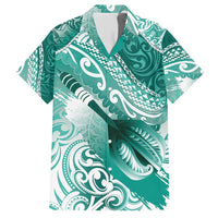 Personalised New Zealand Aotearoa Darts Masters Family Matching Short Sleeve Bodycon Dress and Hawaiian Shirt Maori Art Tattoo with Tribal Dart Symbol Teal Color - Polynesian Pride
