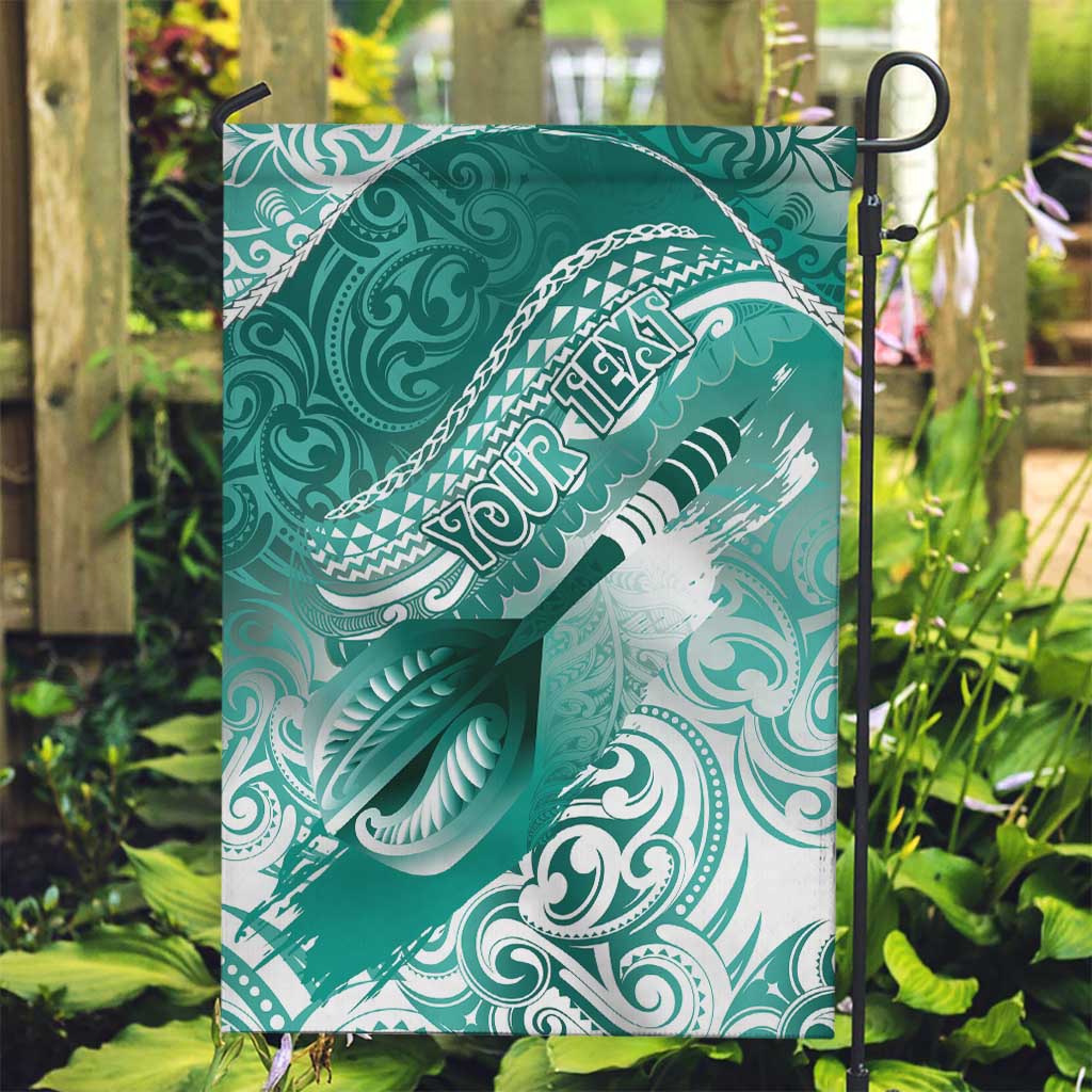 Personalised New Zealand Aotearoa Darts Masters Garden Flag Maori Art Tattoo with Tribal Dart Symbol Teal Color - Polynesian Pride