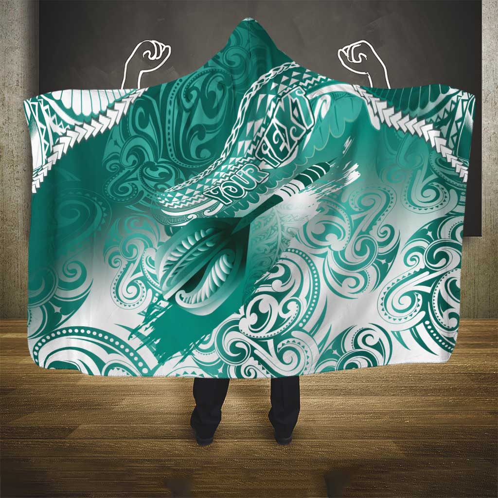 Personalised New Zealand Aotearoa Darts Masters Hooded Blanket Maori Art Tattoo with Tribal Dart Symbol Teal Color LT03 - Polynesian Pride