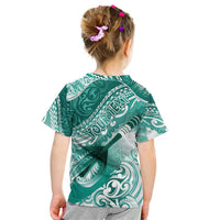 Personalised New Zealand Aotearoa Darts Masters Kid T Shirt Maori Art Tattoo with Tribal Dart Symbol Teal Color - Polynesian Pride