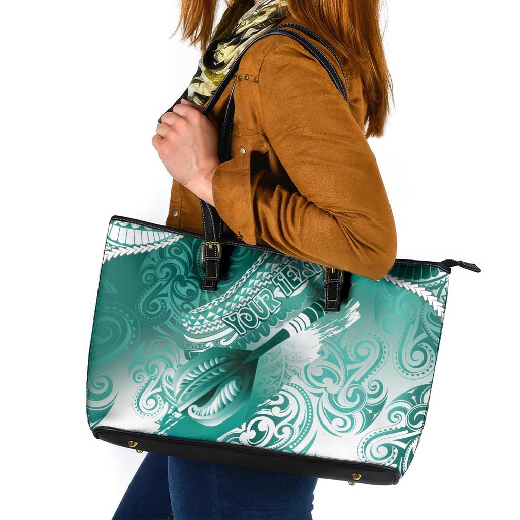 Personalised New Zealand Aotearoa Darts Masters Leather Tote Bag Maori Art Tattoo with Tribal Dart Symbol Teal Color - Polynesian Pride