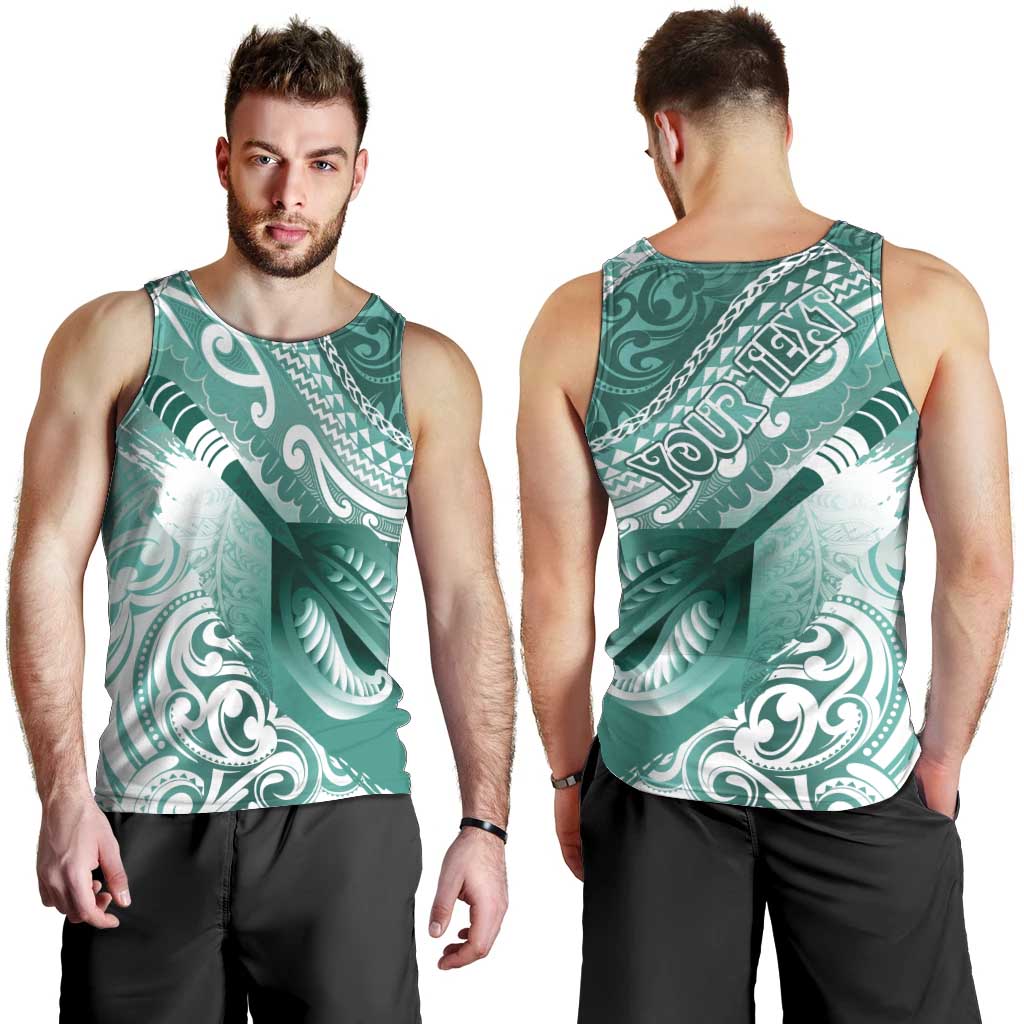 Personalised New Zealand Aotearoa Darts Masters Men Tank Top Maori Art Tattoo with Tribal Dart Symbol Teal Color - Polynesian Pride