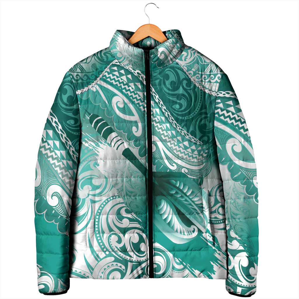 Personalised New Zealand Aotearoa Darts Masters Padded Jacket Maori Art Tattoo with Tribal Dart Symbol Teal Color - Polynesian Pride