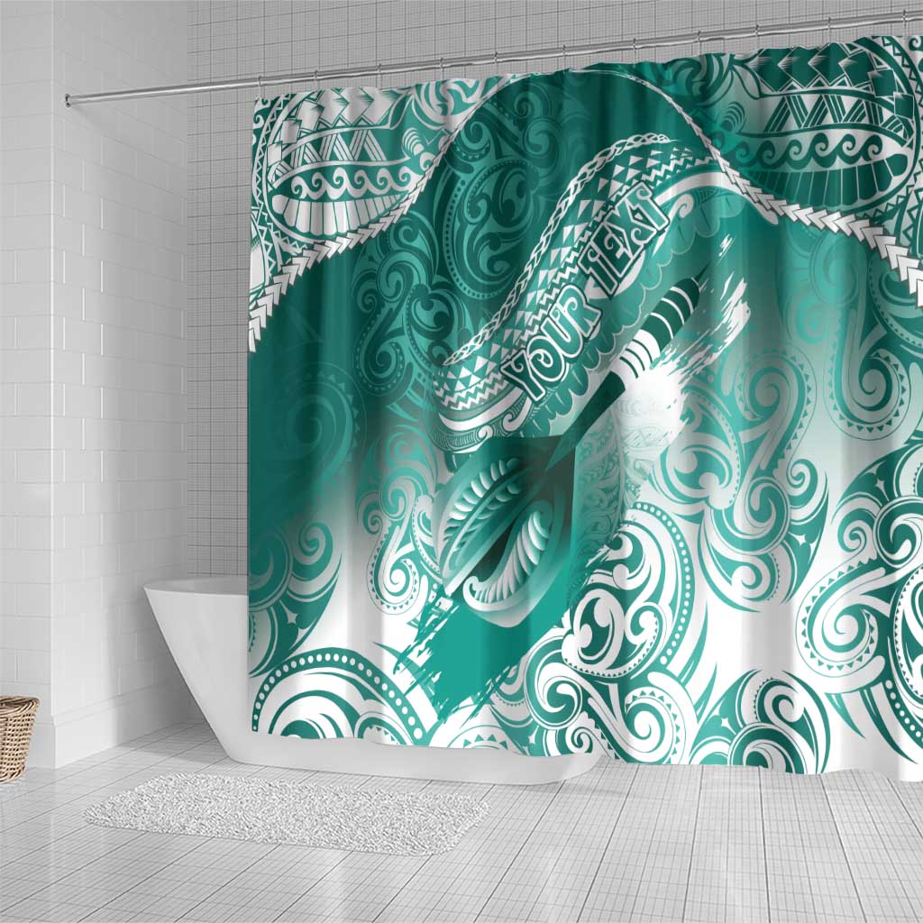Personalised New Zealand Aotearoa Darts Masters Shower Curtain Maori Art Tattoo with Tribal Dart Symbol Teal Color LT03 - Polynesian Pride