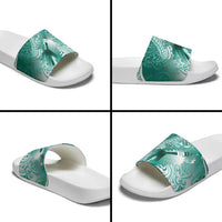 Personalised New Zealand Aotearoa Darts Masters Slide Sandals Maori Art Tattoo with Tribal Dart Symbol Teal Color - Polynesian Pride