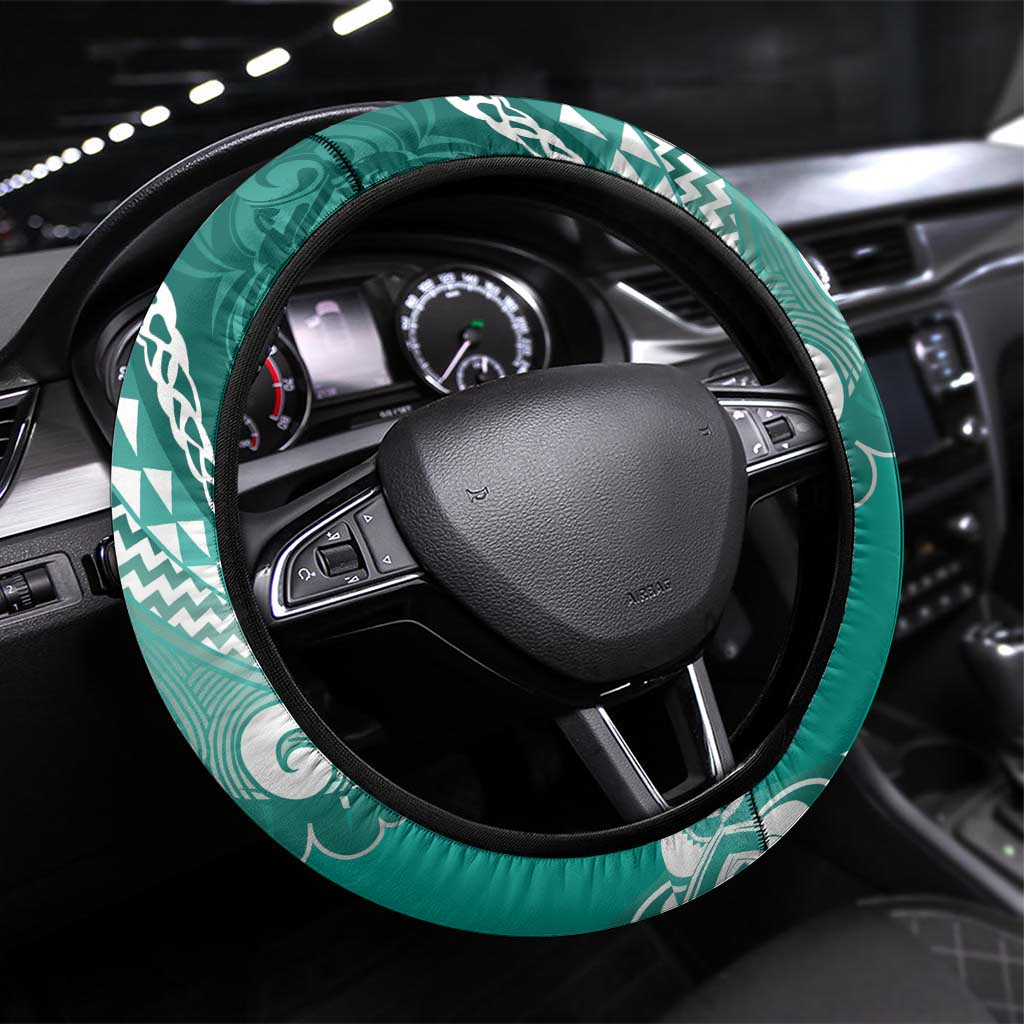 New Zealand Aotearoa Darts Masters Steering Wheel Cover Maori Art Tattoo with Tribal Dart Symbol Teal Color LT03 Universal Fit Teal - Polynesian Pride