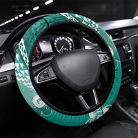 New Zealand Aotearoa Darts Masters Steering Wheel Cover Maori Art Tattoo with Tribal Dart Symbol Teal Color LT03 Universal Fit Teal - Polynesian Pride