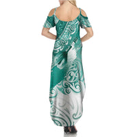 Personalised New Zealand Aotearoa Darts Masters Summer Maxi Dress Maori Art Tattoo with Tribal Dart Symbol Teal Color LT03 - Polynesian Pride