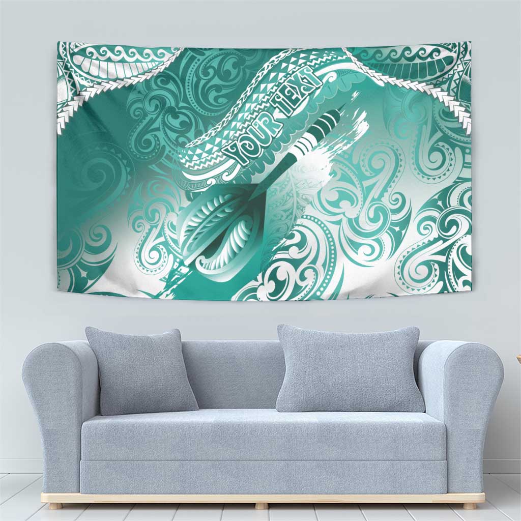 Personalised New Zealand Aotearoa Darts Masters Tapestry Maori Art Tattoo with Tribal Dart Symbol Teal Color - Polynesian Pride