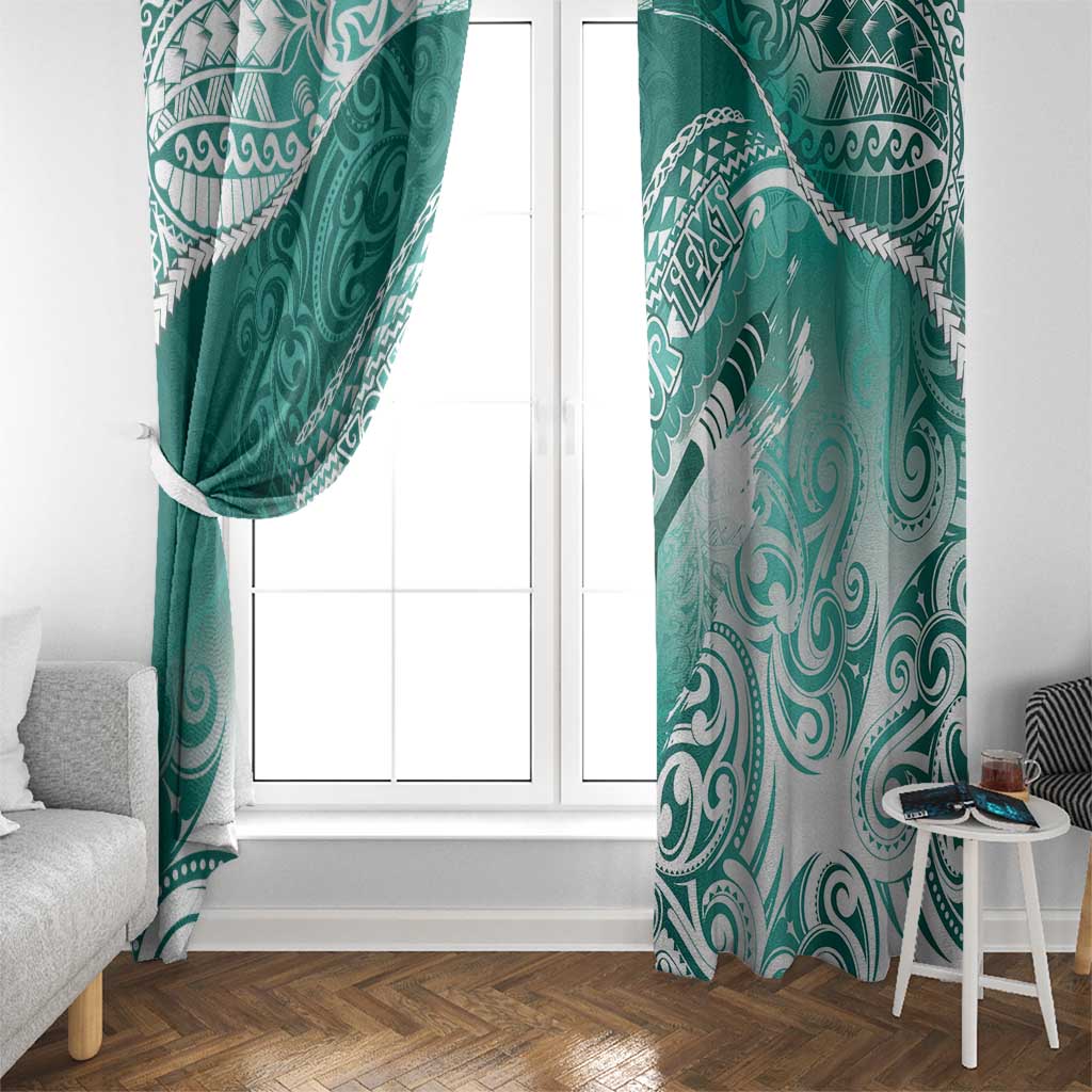 Personalised New Zealand Aotearoa Darts Masters Window Curtain Maori Art Tattoo with Tribal Dart Symbol Teal Color - Polynesian Pride