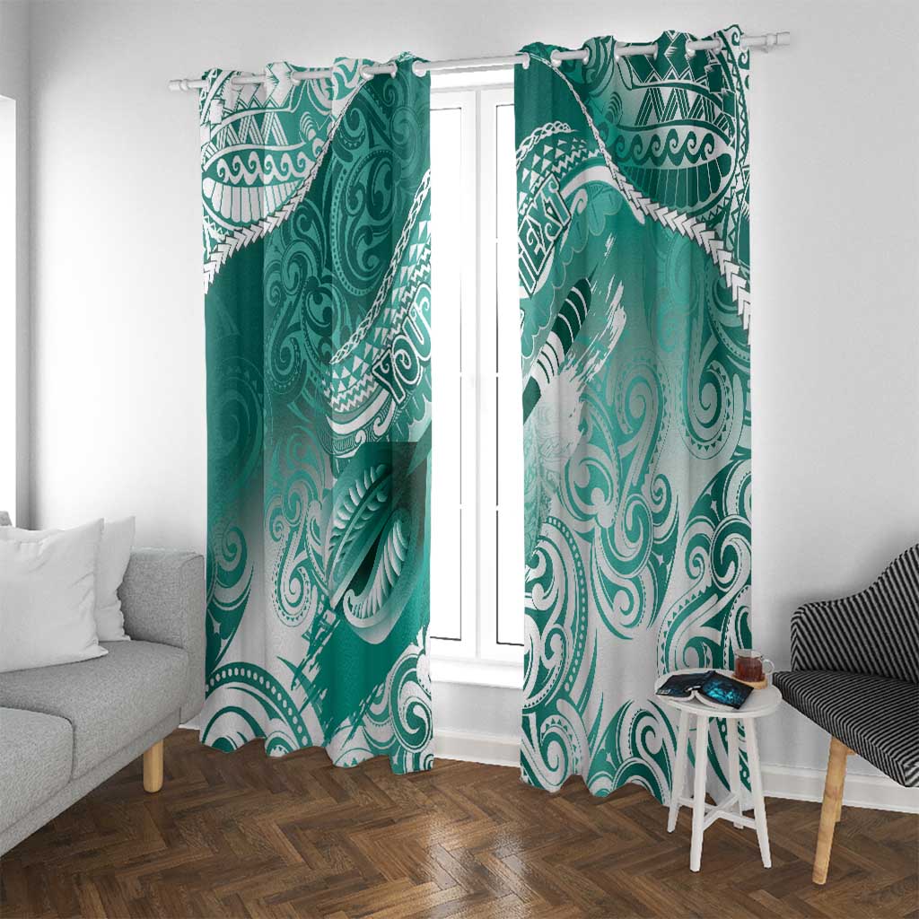Personalised New Zealand Aotearoa Darts Masters Window Curtain Maori Art Tattoo with Tribal Dart Symbol Teal Color - Polynesian Pride