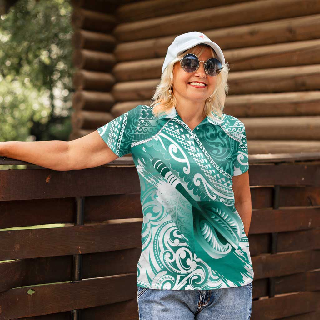 Personalised New Zealand Aotearoa Darts Masters Women Polo Shirt Maori Art Tattoo with Tribal Dart Symbol Teal Color - Polynesian Pride