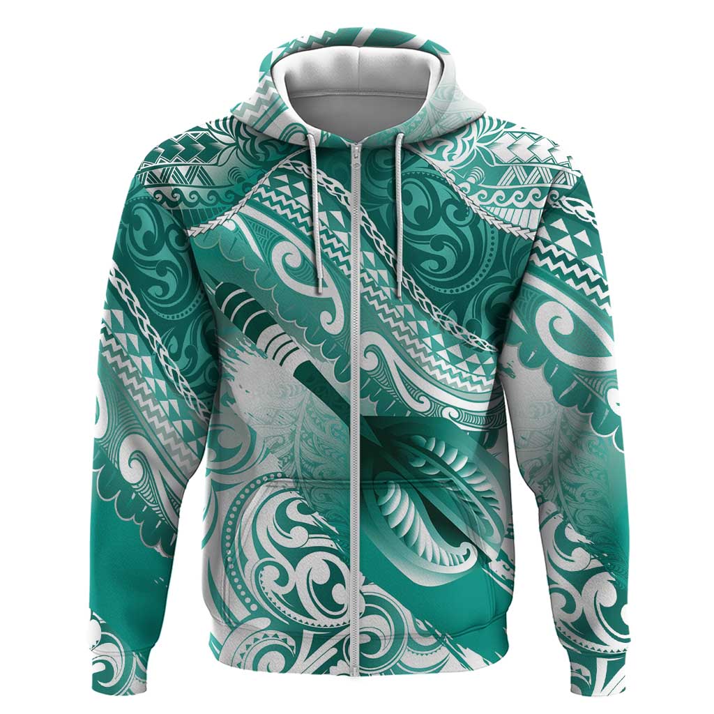 Personalised New Zealand Aotearoa Darts Masters Zip Hoodie Maori Art Tattoo with Tribal Dart Symbol Teal Color LT03 Zip Hoodie Teal - Polynesian Pride