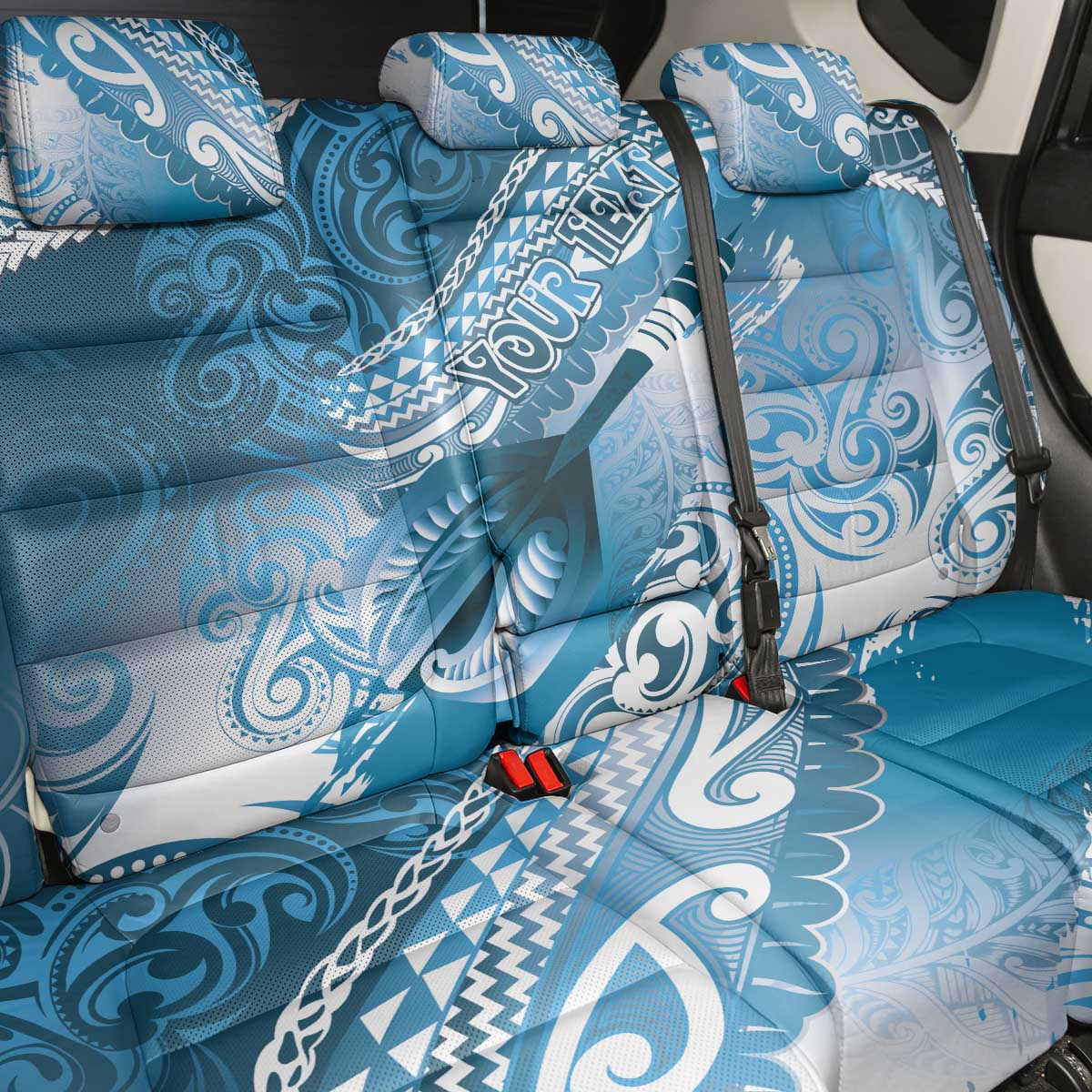 Personalised New Zealand Aotearoa Darts Masters Back Car Seat Cover Maori Art Tattoo with Tribal Dart Symbol Blue LT03 - Polynesian Pride