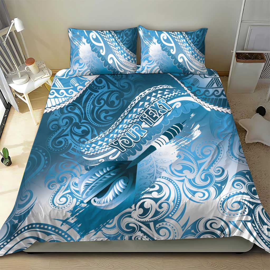Personalised New Zealand Aotearoa Darts Masters Bedding Set Maori Art Tattoo with Tribal Dart Symbol Blue - Polynesian Pride