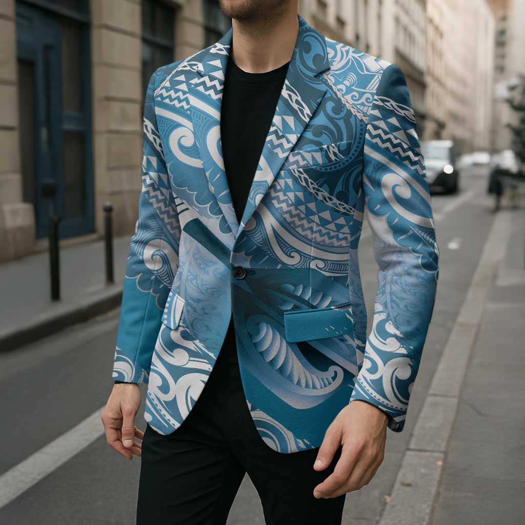 Personalised New Zealand Aotearoa Darts Masters Blazer Maori Art Tattoo with Tribal Dart Symbol Blue LT03 - Polynesian Pride