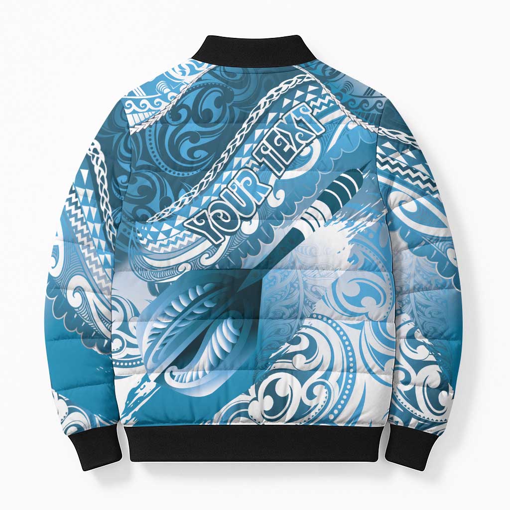 Personalised New Zealand Aotearoa Darts Masters Bomber Puffer Jacket Maori Art Tattoo with Tribal Dart Symbol Blue - Polynesian Pride