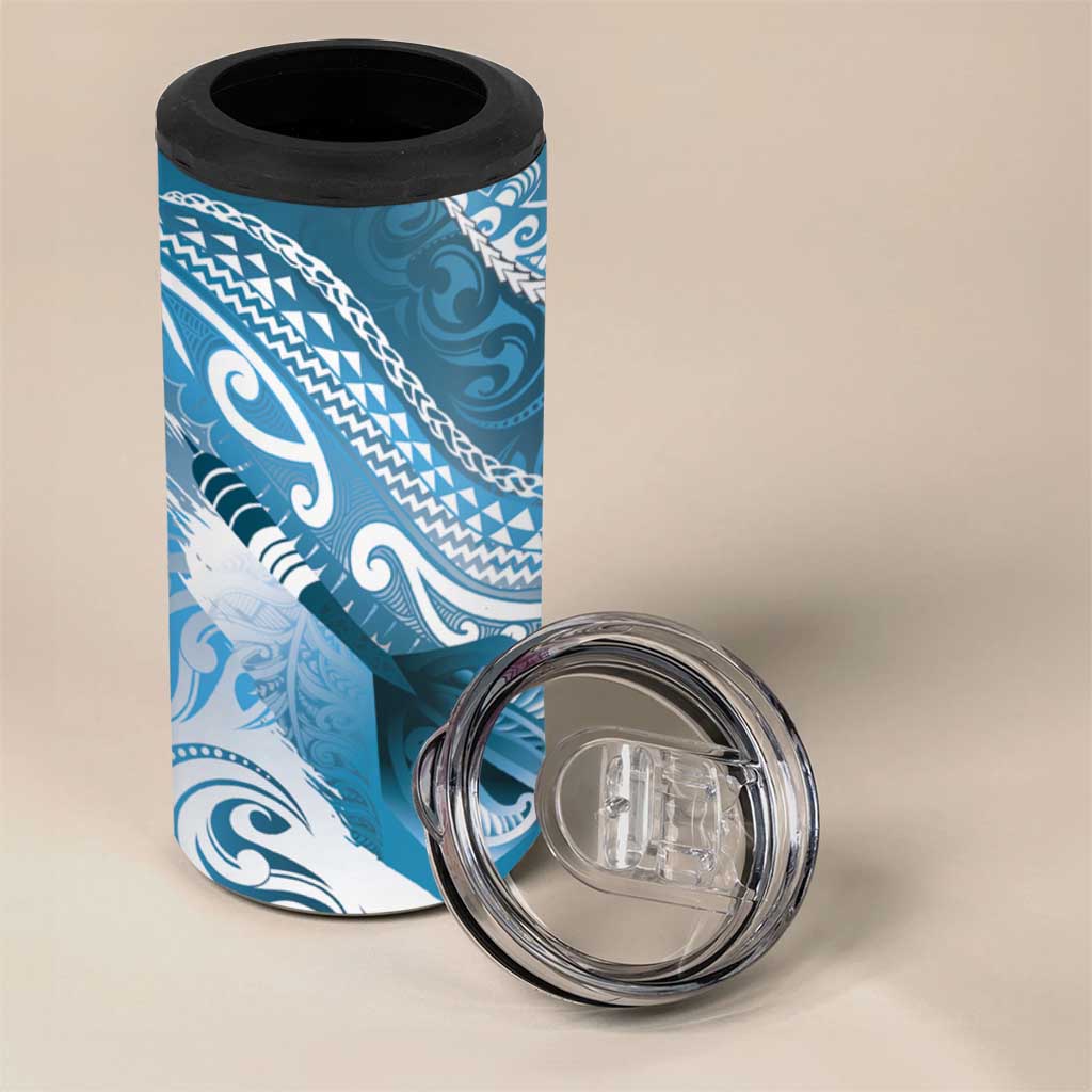 Personalised New Zealand Aotearoa Darts Masters 4 in 1 Can Cooler Tumbler Maori Art Tattoo with Tribal Dart Symbol Blue - Polynesian Pride