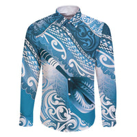 Personalised New Zealand Aotearoa Darts Masters Family Matching Long Sleeve Bodycon Dress and Hawaiian Shirt Maori Art Tattoo with Tribal Dart Symbol Blue - Polynesian Pride
